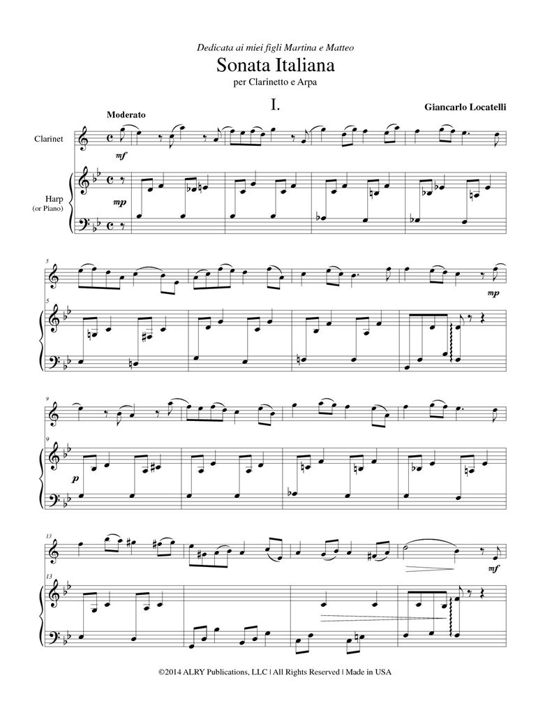 Sonata Italiana For Clarinet and Harp